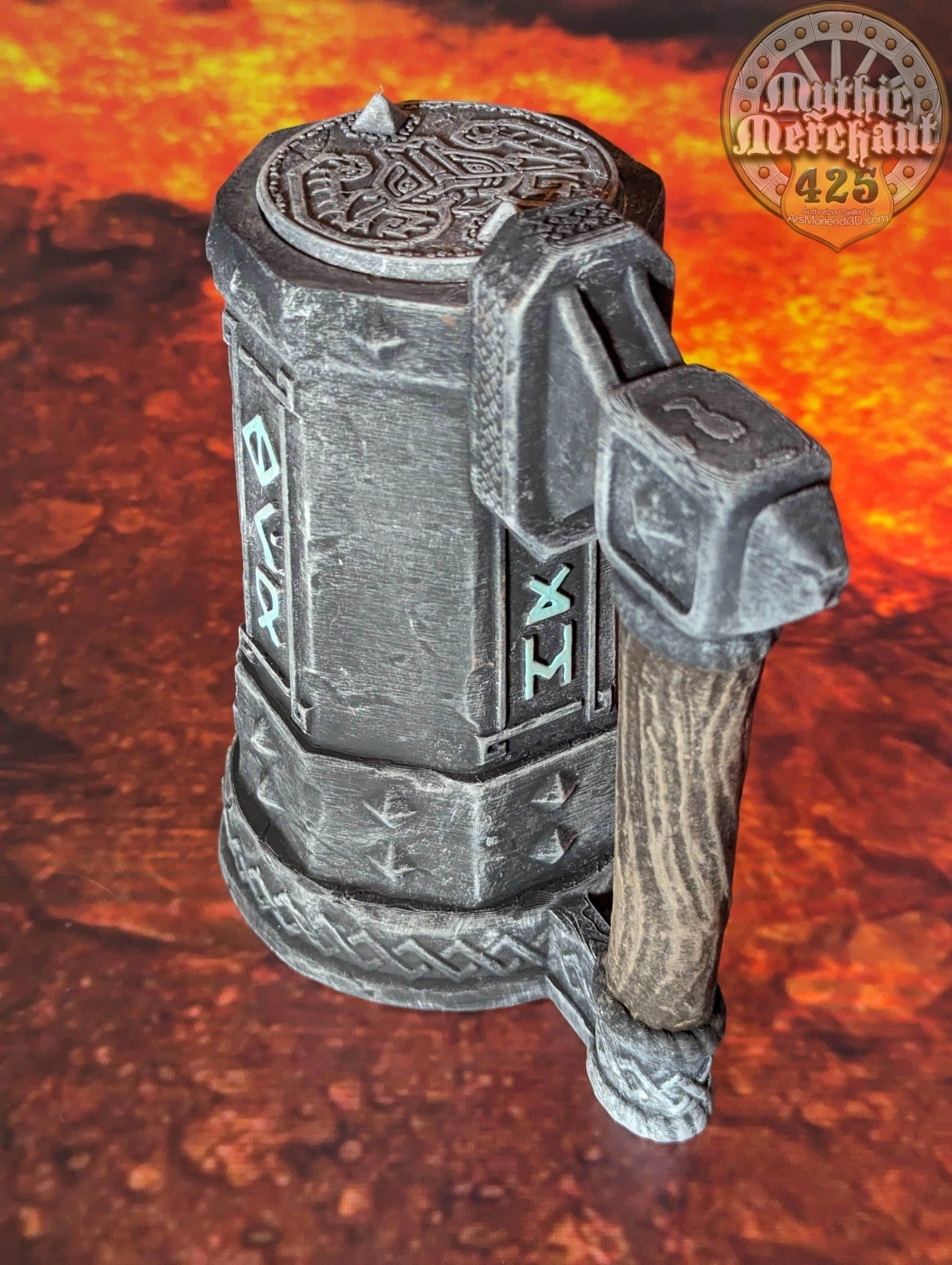 Dwarven 3D Printed Mythic Mug Drink Koozie | Dwarf Dice Vault | Mug Stein | Tabletop RPG Gaming Cosplay - Dungeons and Dragon DnD Wargaming - Black / Non Threaded-No Lid