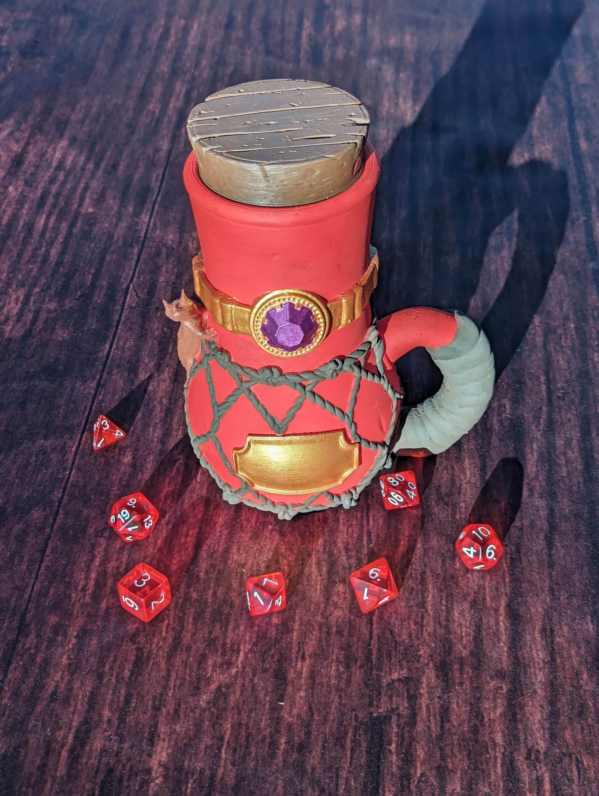 Wizard 3D Printed Mythic Mug Dice Vault & DnD Can Holder- Mythic Mugs- Ars Moriendi 3D - Unlock Arcane Wonders! - Black / Non Threaded-No Lid