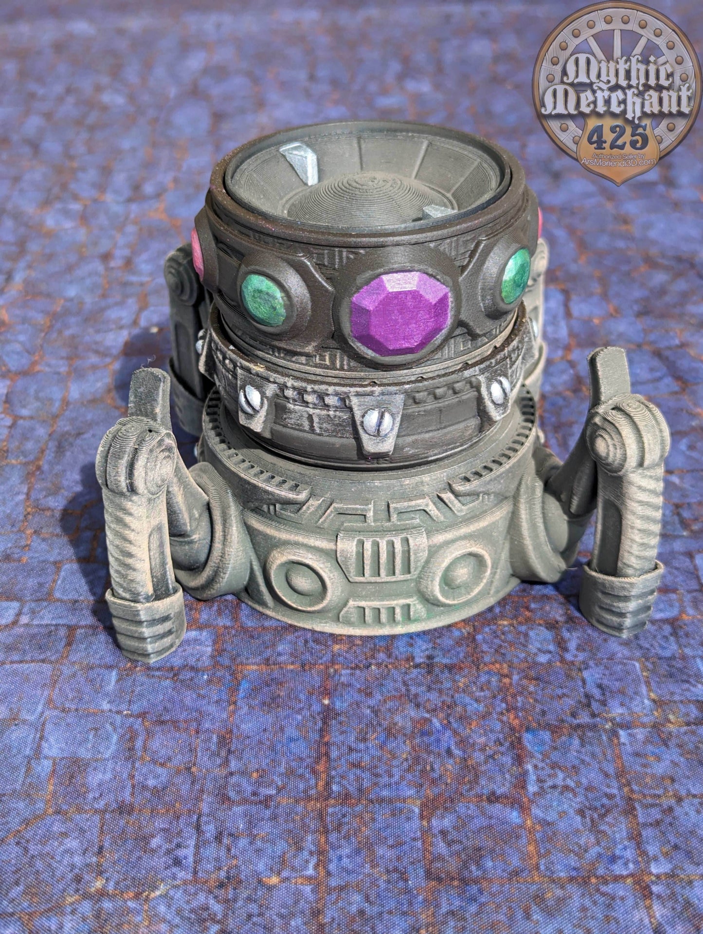 Artificer Class 3D Printed RPG Dice Jail | Dice Vault | D20 Dice Box | Steampunk Cosplay | Mythic Mugs- Rolling with Ingenious Style! - Black / Yes- Include Random Dice Set