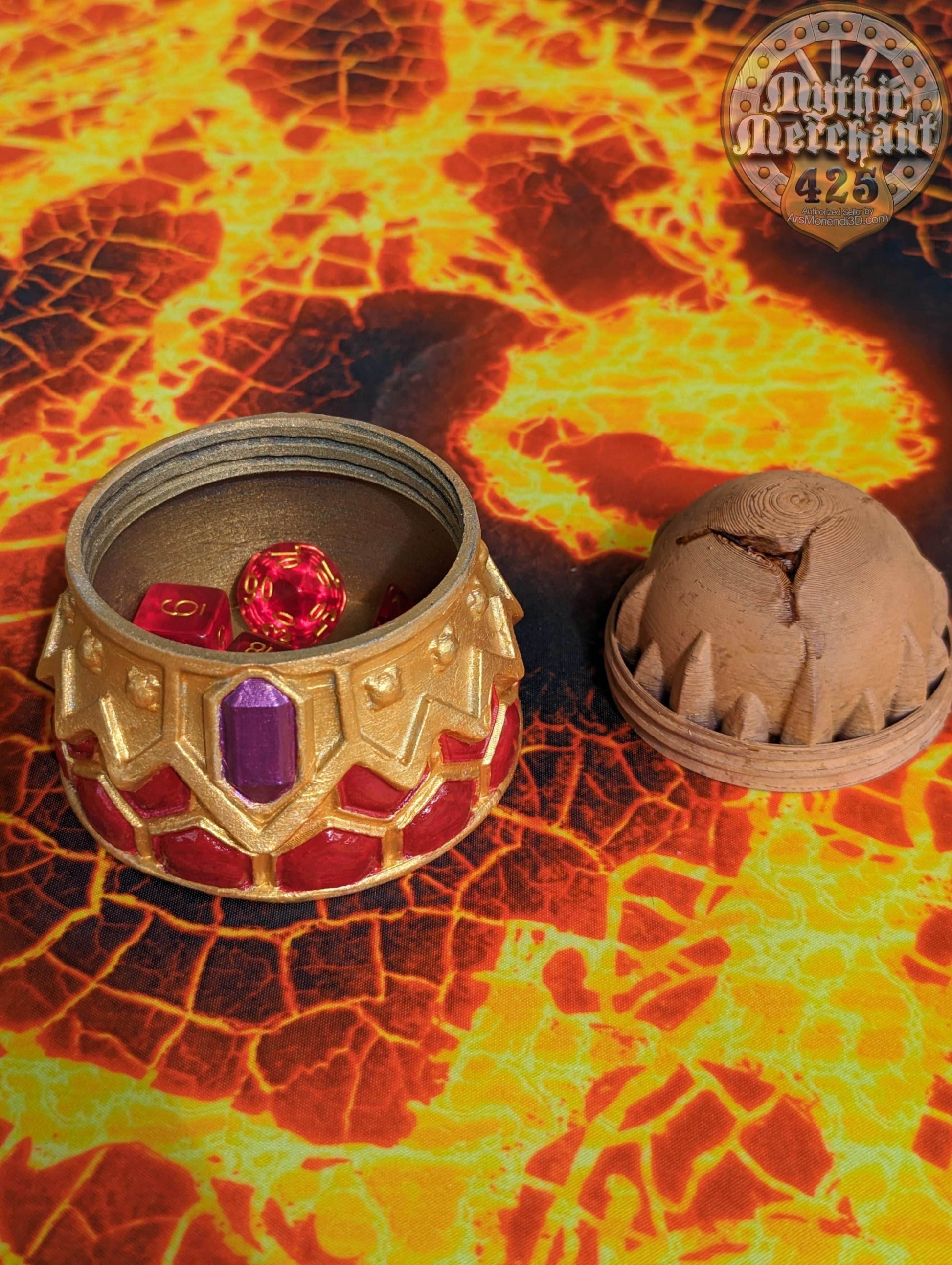 Dragon Blooded Half Dragon 3D Printed Dice Storage Box | Dice Vault | Dice Jail | RPG Cosplay - Dungeons and Dragon DnD D&D Wargaming - Black / Yes- Include Random Dice Set