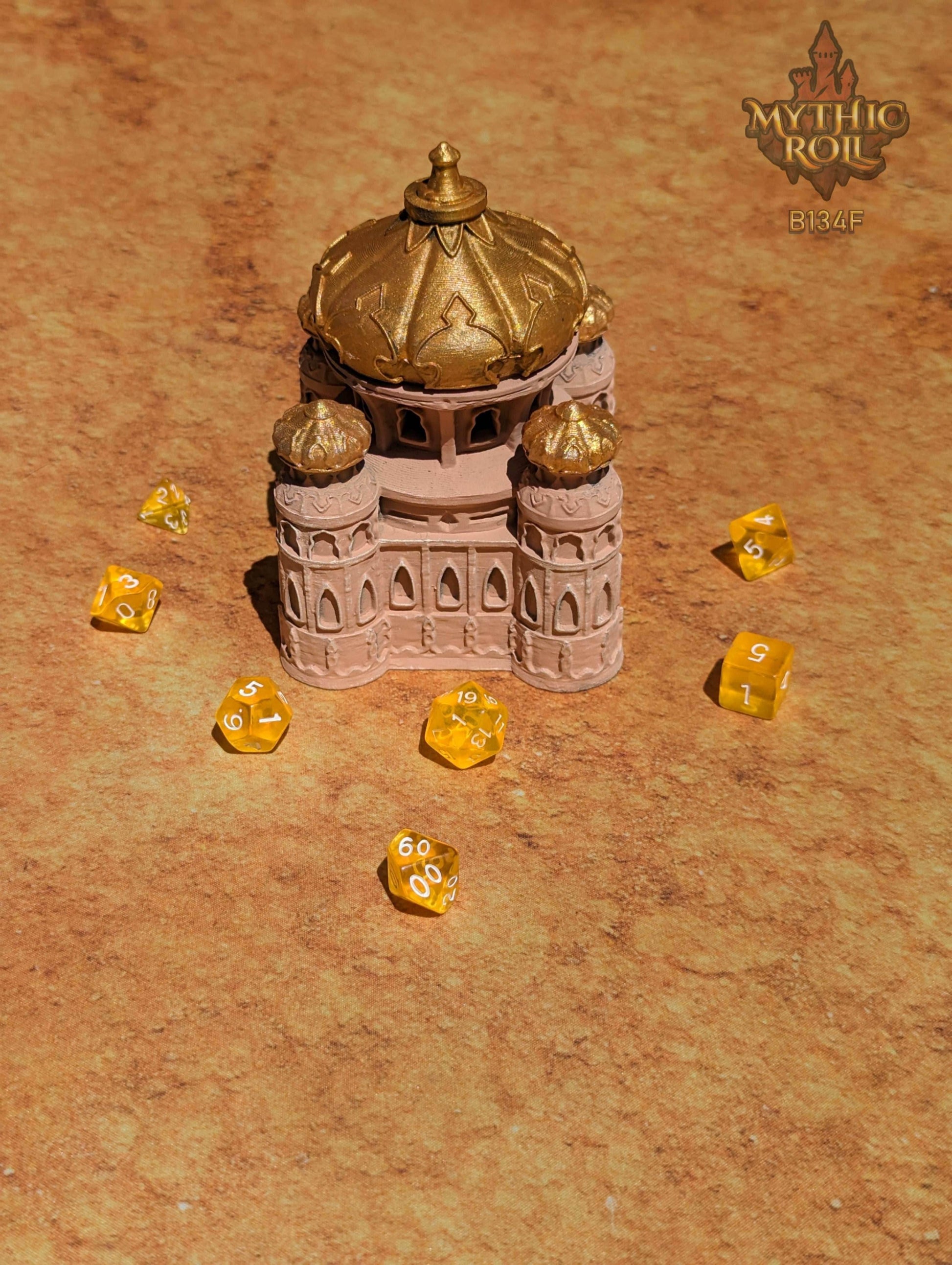 Dar as Salaam 3D Printed Dice Jail | RPG Dice Vault | D20 Box | Mythic Roll Collection - Guard Your Dice with the Mystique of Ancient Sands. - Black / Yes- Include Random Dice Set