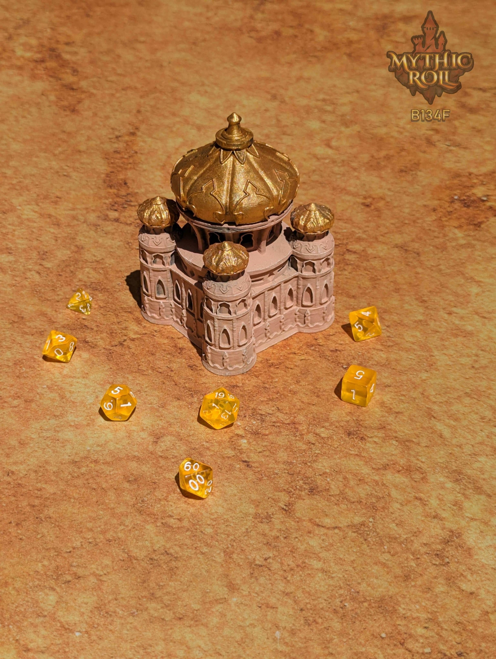 Dar as Salaam 3D Printed Dice Jail | RPG Dice Vault | D20 Box | Mythic Roll Collection - Guard Your Dice with the Mystique of Ancient Sands. - Black / Yes- Include Random Dice Set