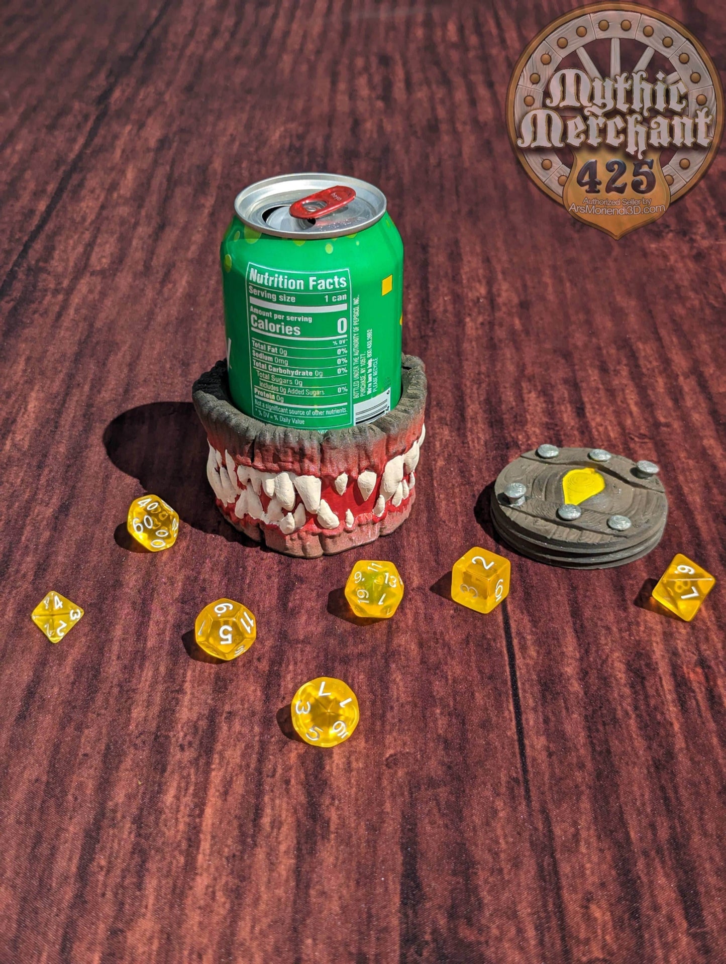 Mimic Monster 3D Printed Dice Jail | Dice Vault | Dice Storage Box | Tabletop Coaster | DnD Player Gift | Mythic Mugs by Ars Moriendi 3D - Black / Yes- Include Random Dice Set