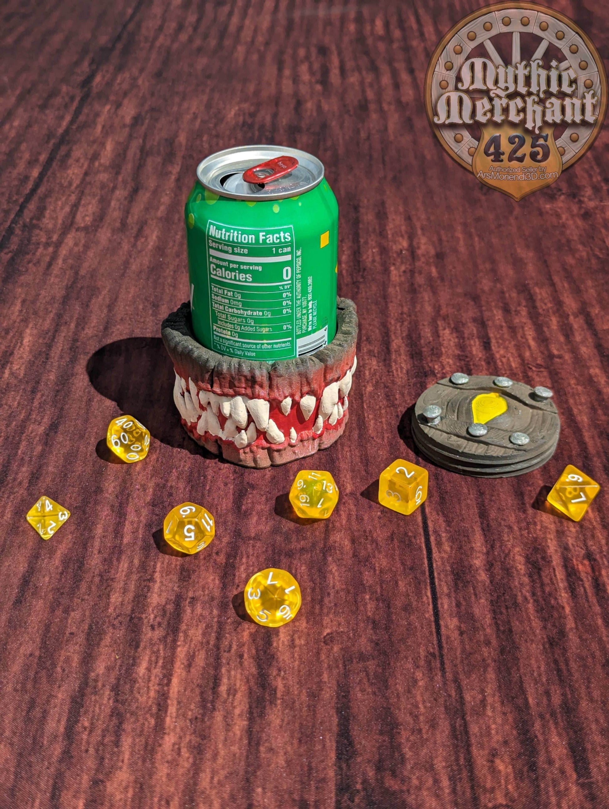 Mimic Monster 3D Printed Dice Jail | Dice Vault | Dice Storage Box | Tabletop Coaster | DnD Player Gift | Mythic Mugs by Ars Moriendi 3D - Black / Yes- Include Random Dice Set