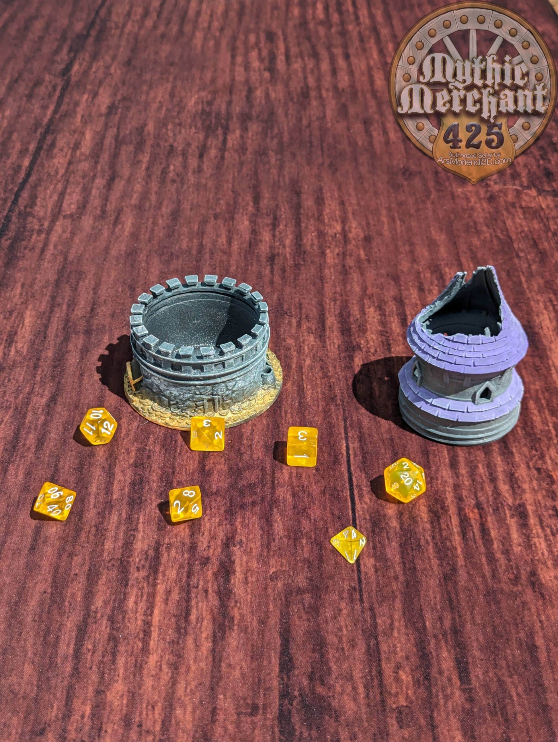 Dungeon Game Master 3D Printed Dice Jail | Dice Vault | Dice Box | Mythic Mugs by Ars Moriendi 3D - The Perfect Dungeon Master Gift! - Black / Yes- Include Random Dice Set