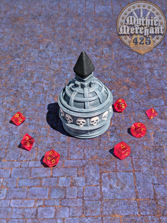 Necromancer 3D Printed Dice Jail | RPG Dice Vault | D20 Storage Box | Fantasy RPG Cosplay - Wargaming - Harness Dark Arts & Undying Spirits - Black / Yes- Include Random Dice Set