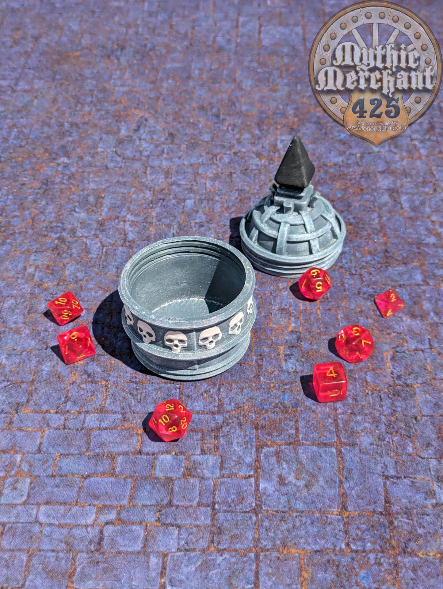 Necromancer 3D Printed Dice Jail | RPG Dice Vault | D20 Storage Box | Fantasy RPG Cosplay - Wargaming - Harness Dark Arts & Undying Spirits - Black / Yes- Include Random Dice Set