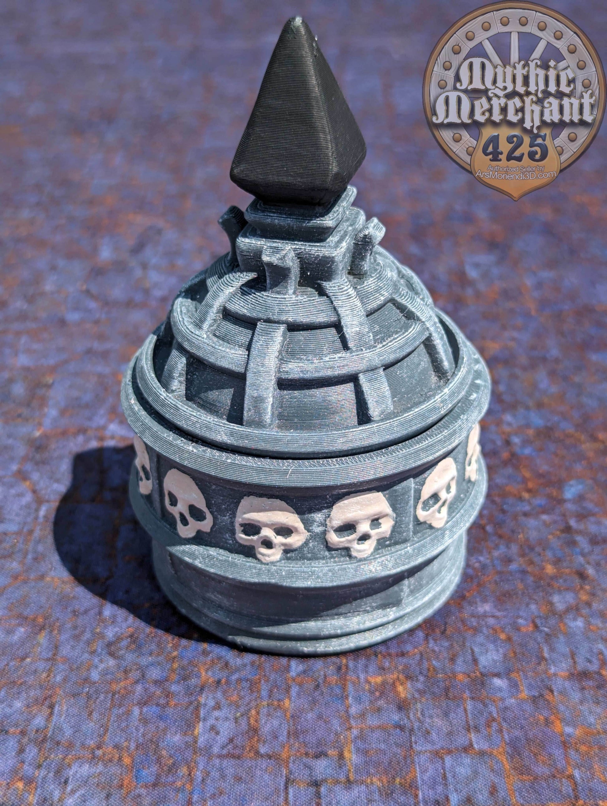 Necromancer 3D Printed Dice Jail | RPG Dice Vault | D20 Storage Box | Fantasy RPG Cosplay - Wargaming - Harness Dark Arts & Undying Spirits - Black / Yes- Include Random Dice Set