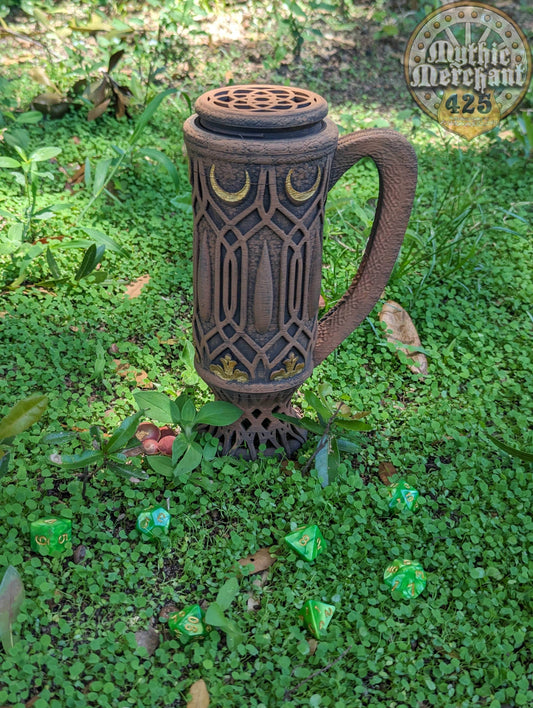 Elven 3D Printed Can Holder| Koozie | Elf Mug Stein | Mythic Mugs Collection by Ars Moriendi 3D- Embrace the Elegance of Elven Enchantment! - Black / Non Threaded-No Lid