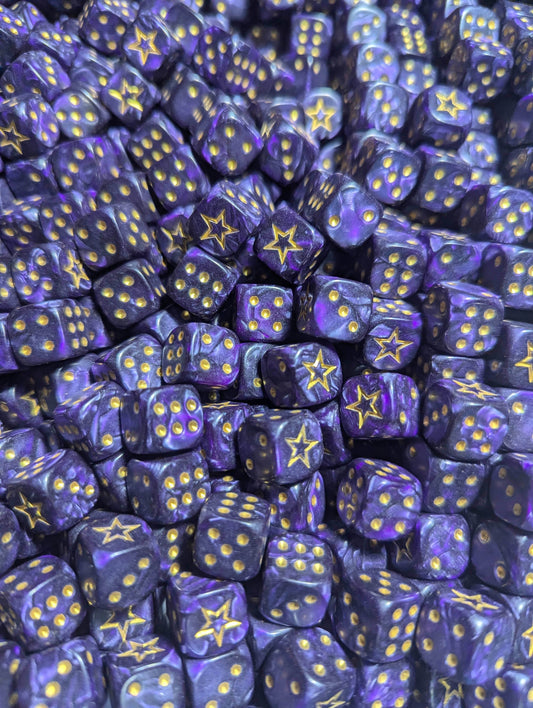 STAR 12mm Pearl Puple d6 | Small Dice with a Gold Star on the '1' - 1