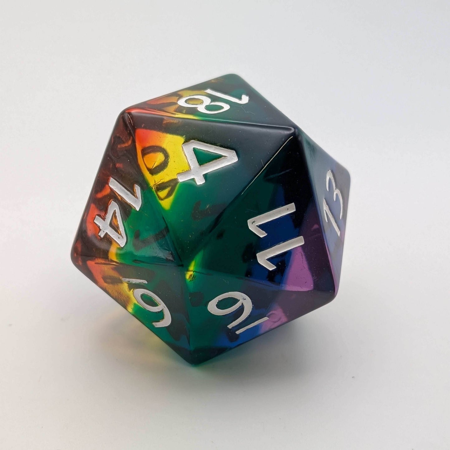 Chonk D20 - 55mm Titan sized D20 - Translucent Rainbow