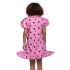 Peanuts Sally Comic Strip Halloween Costume: Pink Polka Dot Mini Dress with Puff Sleeves for Fun Cosplay - S
