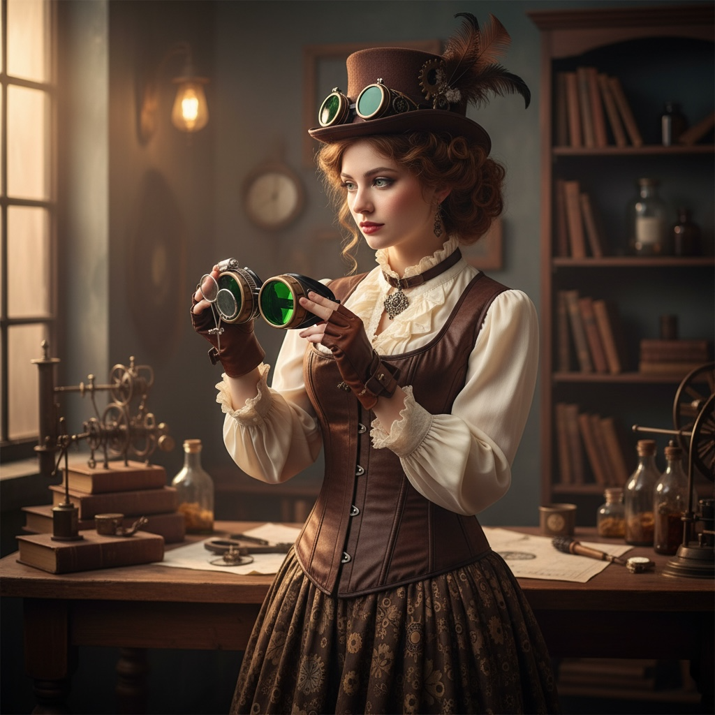 Victorian Steampunk Goggles with magnifying eye loupes blue lenses