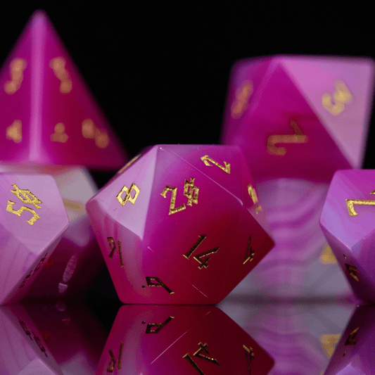 Pink Agate Stone Dice Set - 