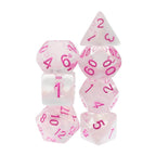 Cloudy Passion Translucent White Swirl Poly Dice Set with Pink (7) RPG DnD HdDice - 