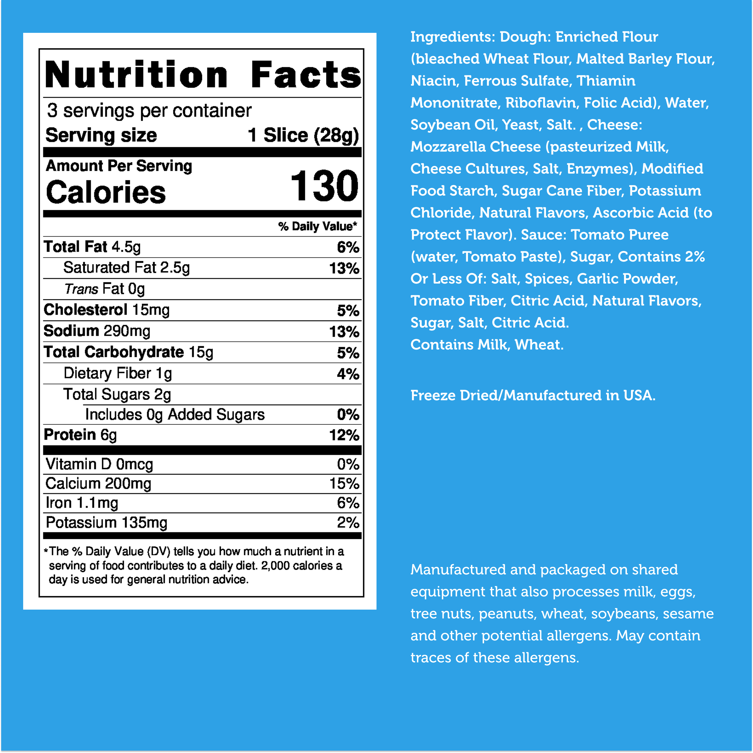 Freeze Dried Thin Crust Cheese Pizza Snack
