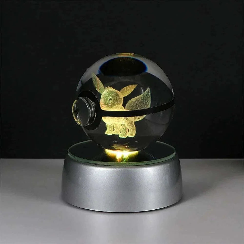 Pokemon 3D Crystal Ball Pikachu Gengar Eevee Mewtwo Anime Pokeball with Led Night Light Base