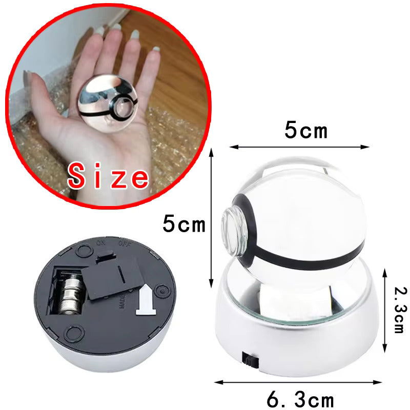 Pokemon 3D Crystal Pokeball with LED Light Base, Kids Anime Toy Gifts 2 in