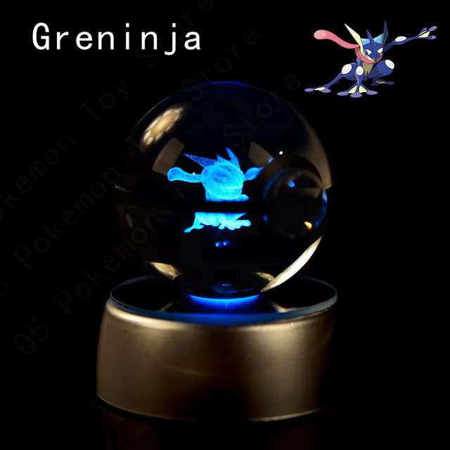 Pokemon 3D Crystal Pokeball with LED Light Base, Kids Anime Toy Gifts 2 in