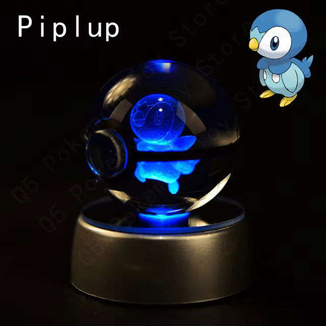 Pokemon 3D Crystal Pokeball with LED Light Base, Kids Anime Toy Gifts 2 in