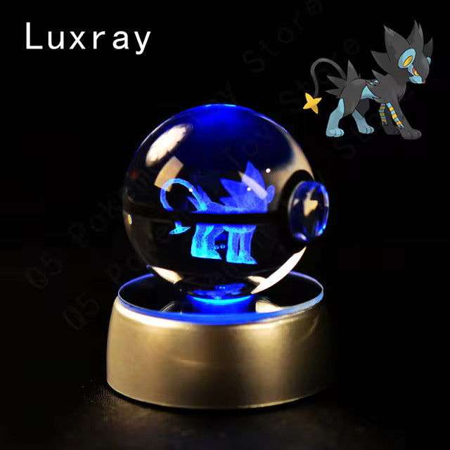 Pokemon 3D Crystal Pokeball with LED Light Base, Kids Anime Toy Gifts 2 in
