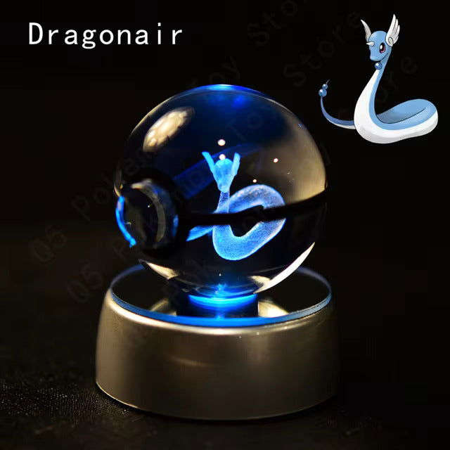 Pokemon 3D Crystal Pokeball with LED Light Base, Kids Anime Toy Gifts 2 in