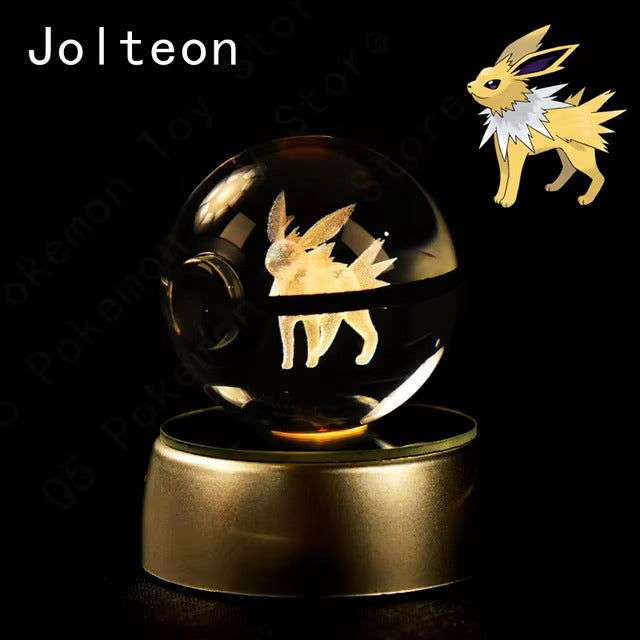 Pokemon 3D Crystal Pokeball with LED Light Base, Kids Anime Toy Gifts 2 in
