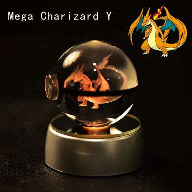 Pokemon 3D Crystal Pokeball with LED Light Base, Kids Anime Toy Gifts 2 in