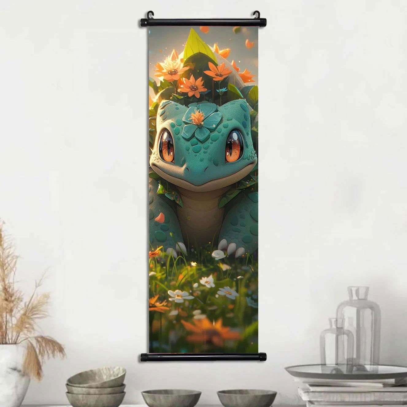 Pokemon Scroll Wall Art, Anime Posters Pikachu Eevee Modern Room Decoration Charizard Canvas Hanging Scrolls Wall Prints