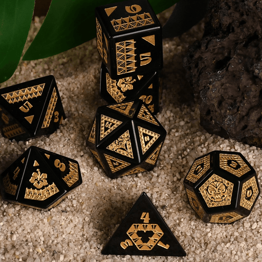 Polynesian Black Obsidian Stone Dice Set - Dice Around the World Collection - 