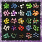 Premium Mystery Dice 6 Pack – Dice, Pins, and Stickers! No Duplicates!
