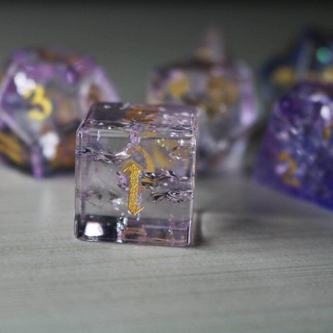 Purple Cloud Forge Fire Glass DND Dice Set - Full Set And Free Dice Box
