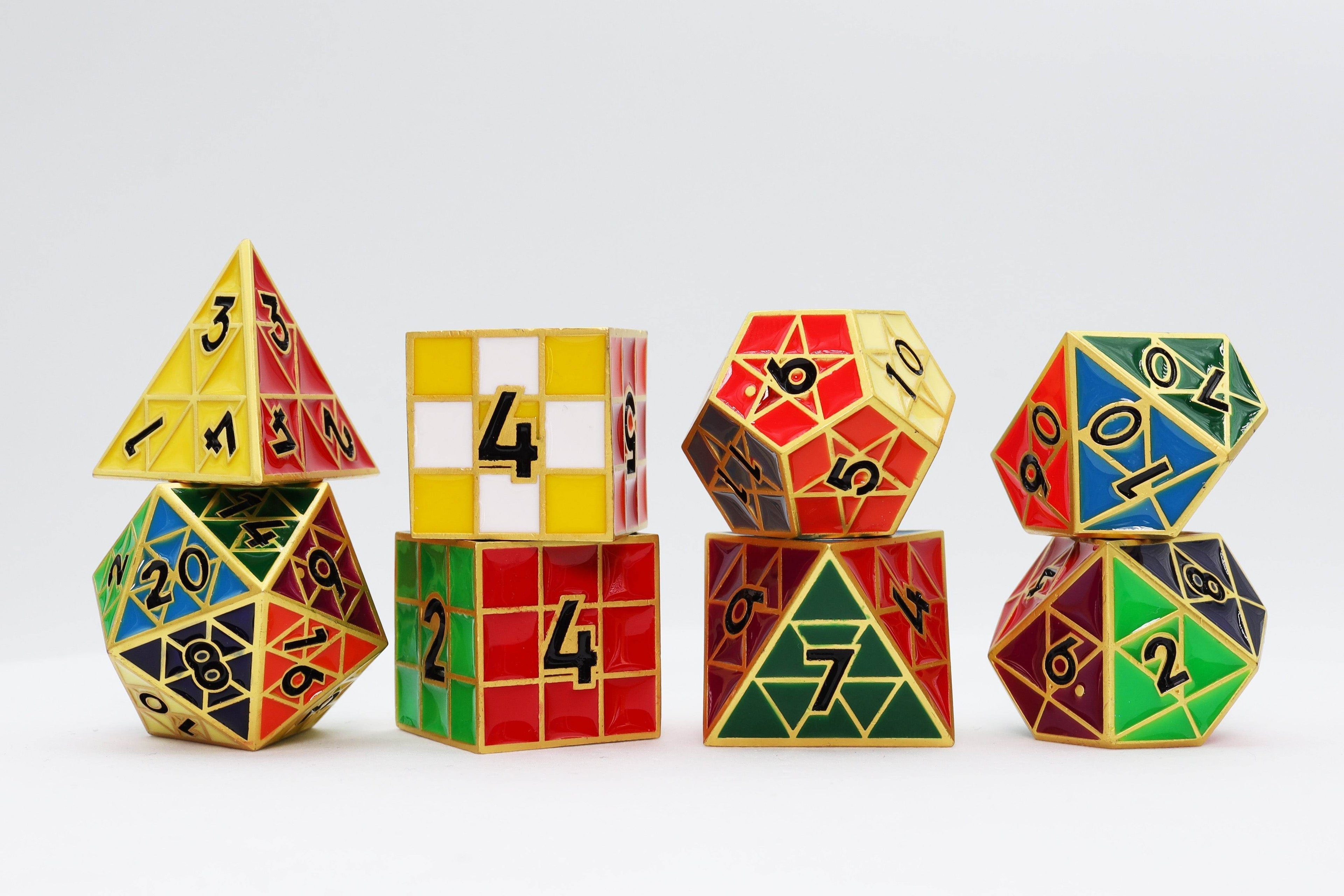 Puzzle Cube: Gold - Metal 8 piece Dice Set - 