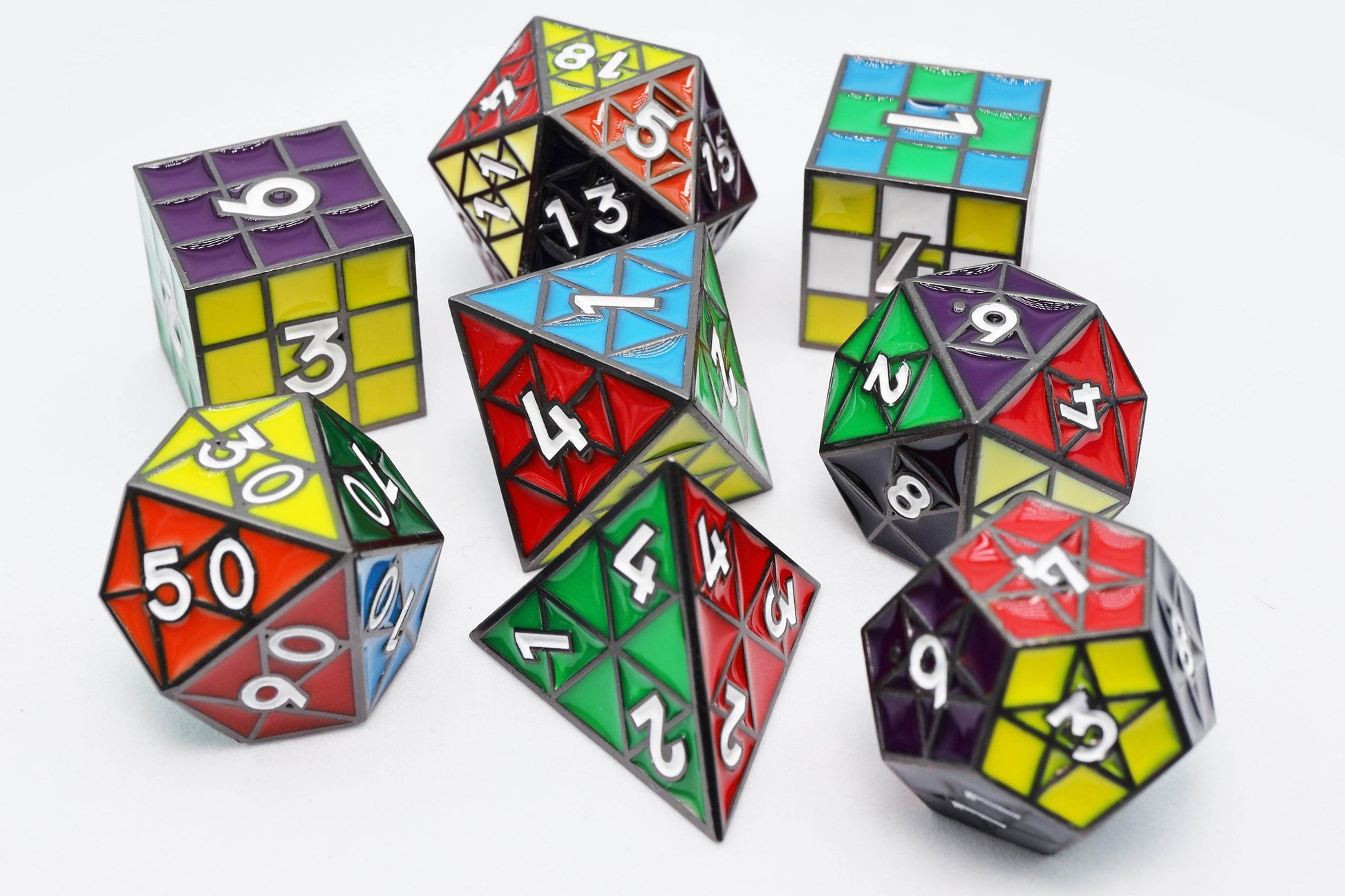 Puzzle Cube: Midnight Metal - Metal 8 piece Dice Set - 