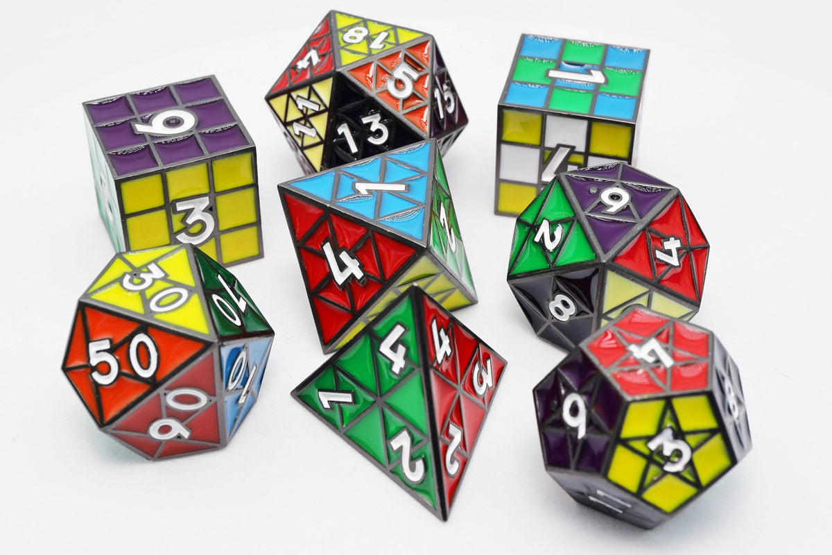 Puzzle Cube: Midnight Metal - Metal 8 piece Dice Set - 