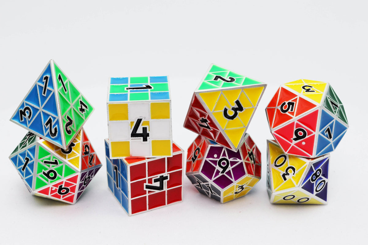Puzzle Cube: Silver - Metal 8 piece Dice Set - 
