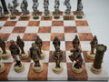 Chess Set - Painted Resin Medieval Knights Pieces on Caramel & Cream Faux Leatherette Chess Board - 