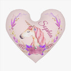 Personalized Unicorn Heart Pillow – Floral Custom Name Gift – Cotton Filling Included