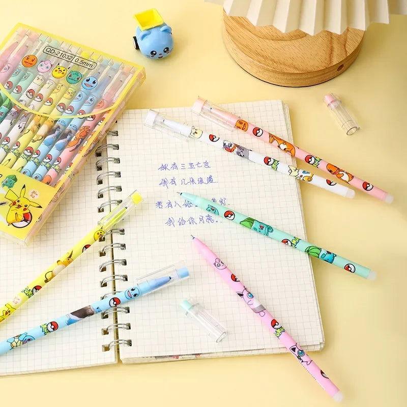 Radom 1 PCS, 6 PCS, or 12 PCS Pokemon Gel Pen Set, Anime Pikachu Erasable Writing Signature Pen, School Student Learning Supplies Stationery for Children