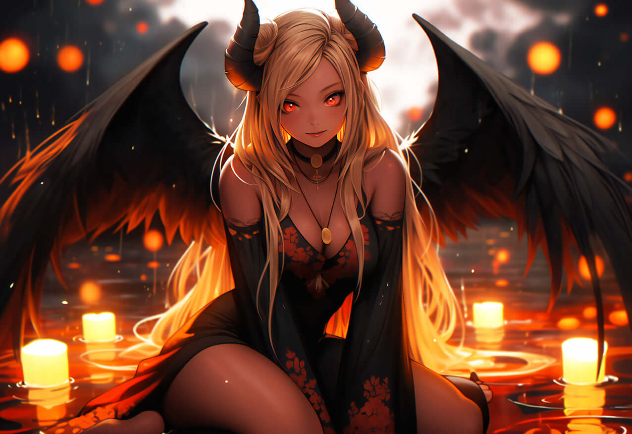 Rain's Embrace: Melancholic Anime Demon Girl Art