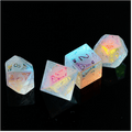 Rainbow Crystal and Flourish - Gemstone Engraved RPG Dice Set - 