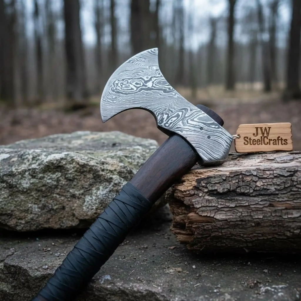 Hand Forged Damascus Steel Hatchet Hawks Tomahawk Axe Rose Wood DK-0062
