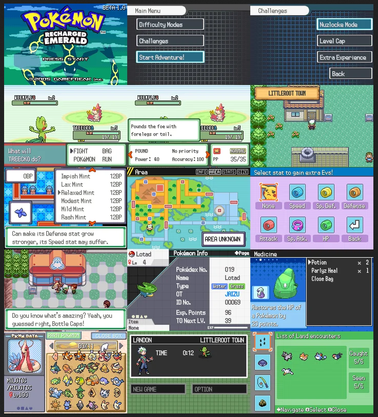 Pokemon Recharged Emerald GBA Pokemon ROM Hack Video Game Boy Advance