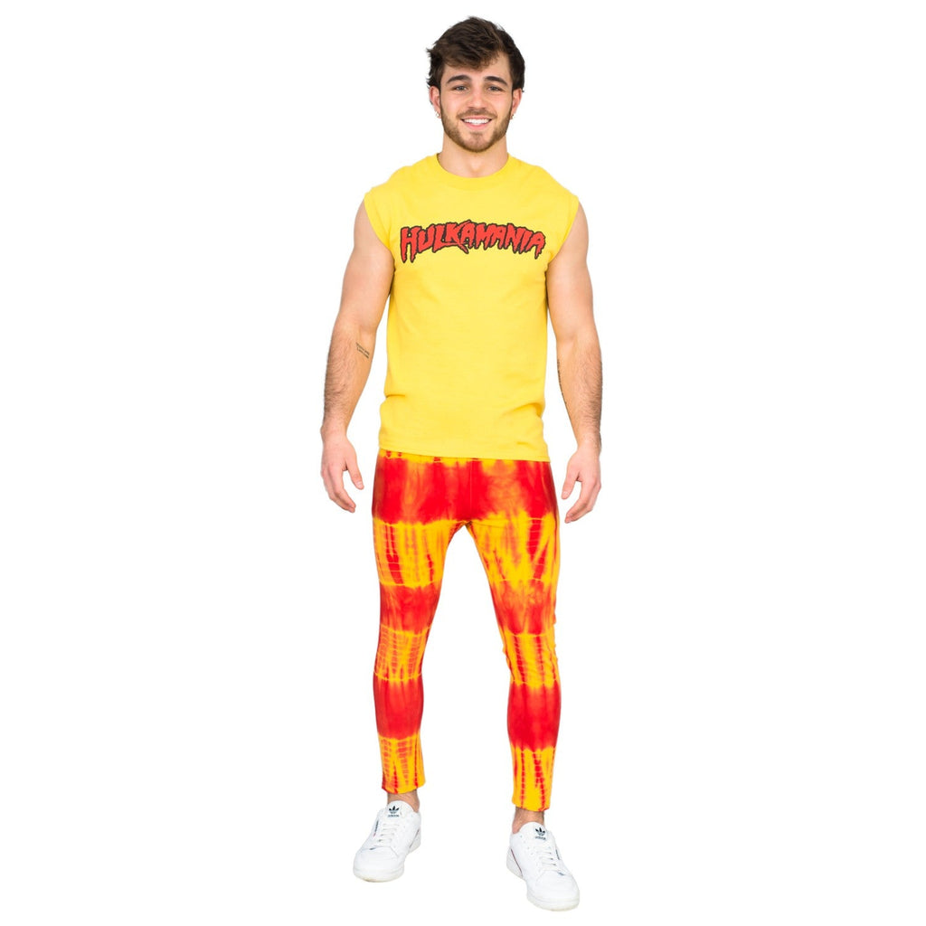 Red and Yellow Tie-Dye Wrestling Legging Tights Pants