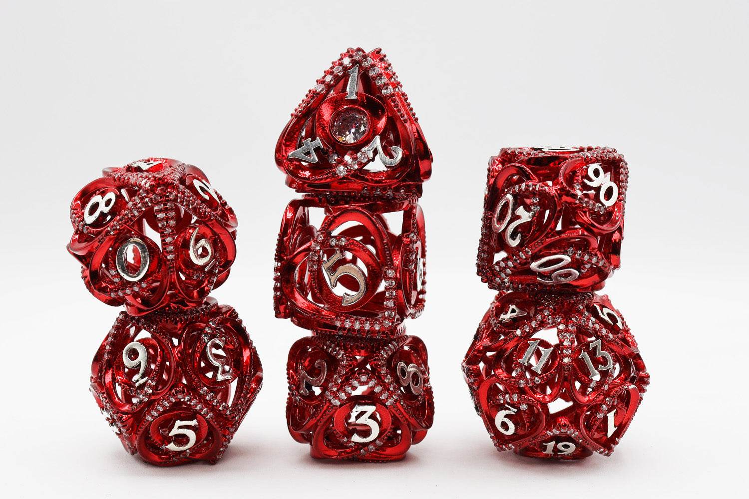 Hollow Hearts: Jeweled Red - Metal RPG Dice Set - 
