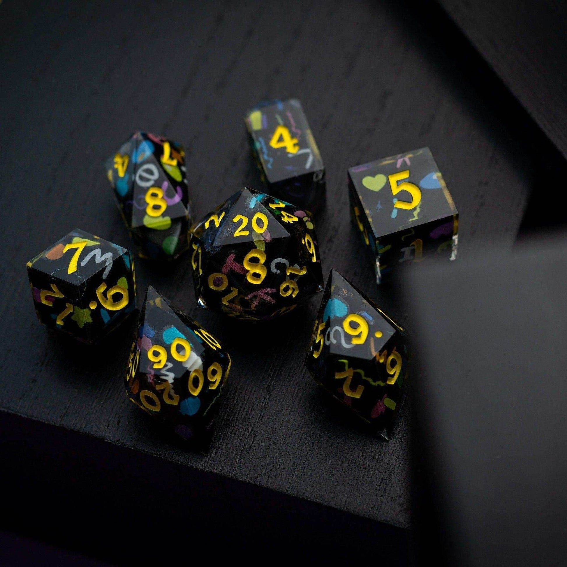 Retro Handmade Resin DND Dice Set - Full Set And Free Dice Box