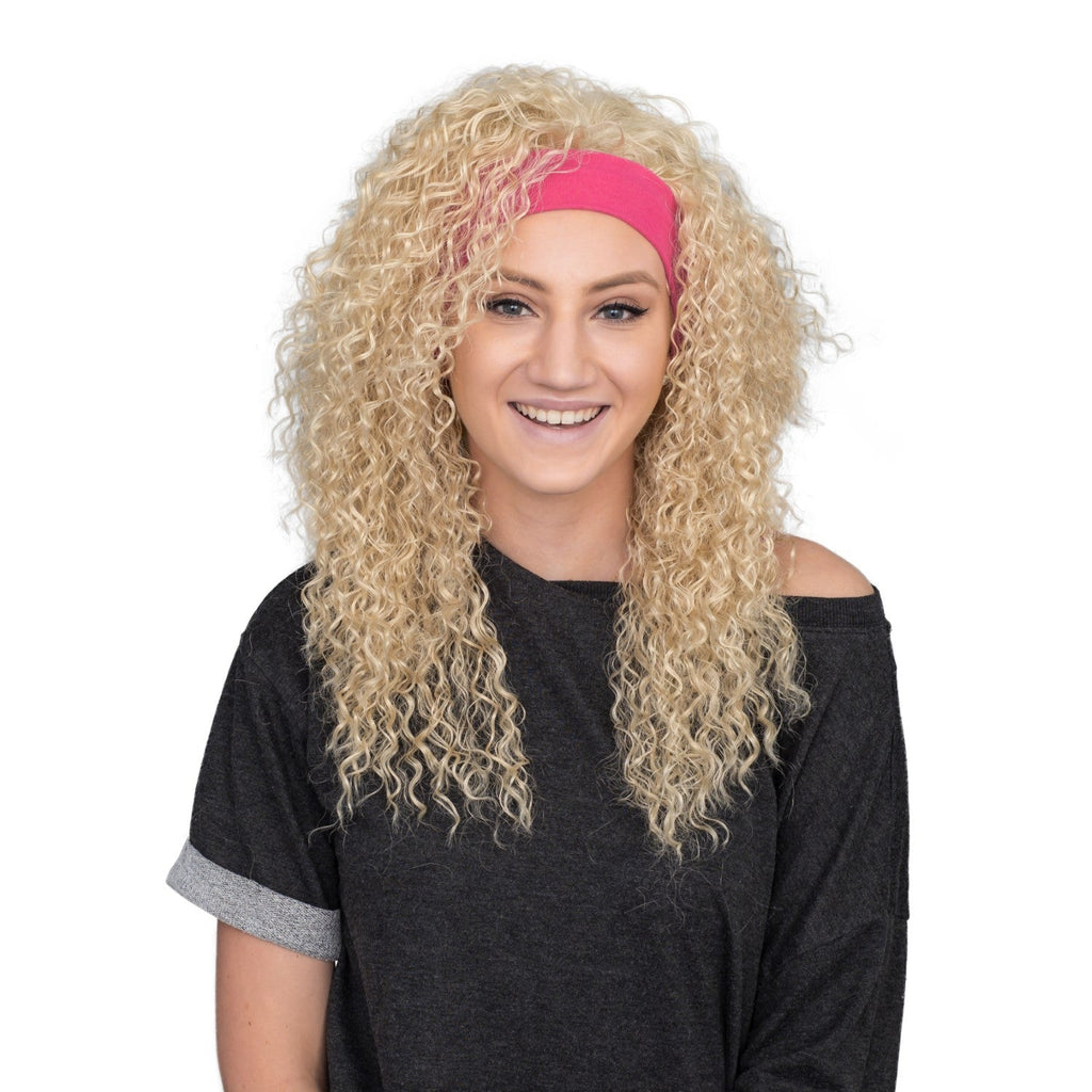 Retro 80s Aerobics Instructor Deluxe Halloween Cosplay Costume Wig and Headband Set