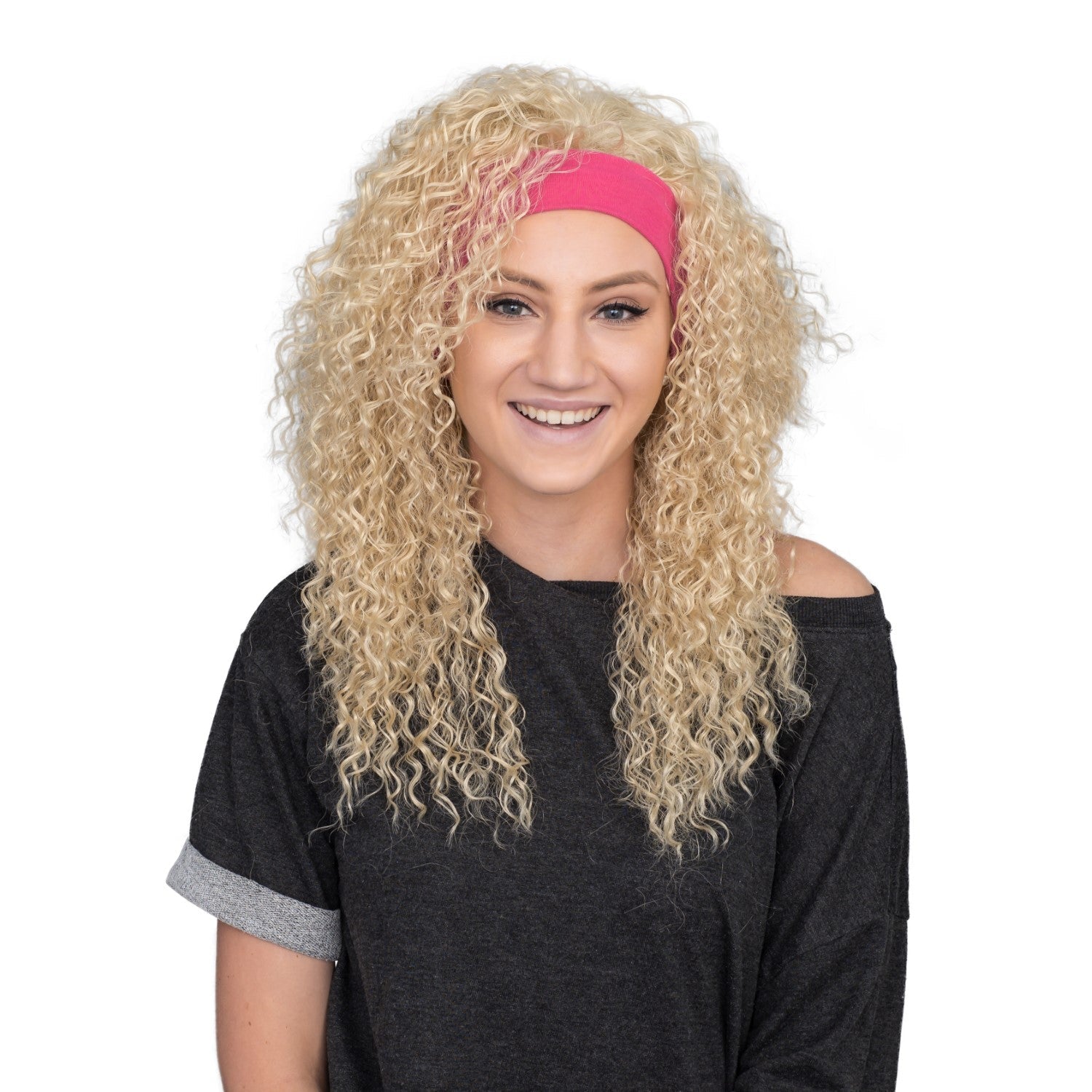 Retro 80s Aerobics Instructor Deluxe Halloween Cosplay Costume Wig and Headband Set