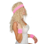 Retro 80s Aerobics Instructor Deluxe Halloween Cosplay Costume Wig and Headband Set