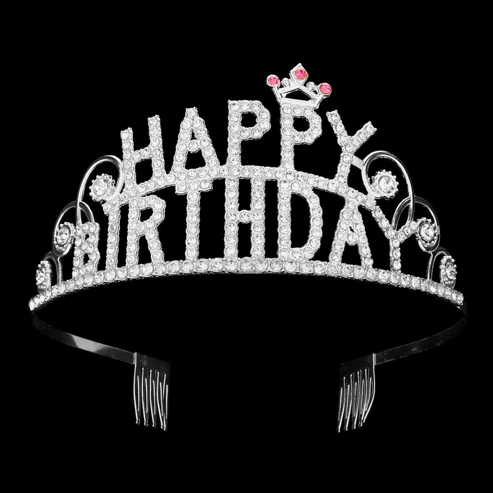 Rhinestone Paved HAPPY BIRTHDAY Message Princess Tiara